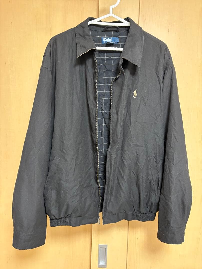 【希少XL】ポロラルフローレン スイングトップ 黒 裏地チェック 刺繍ロゴ 古着