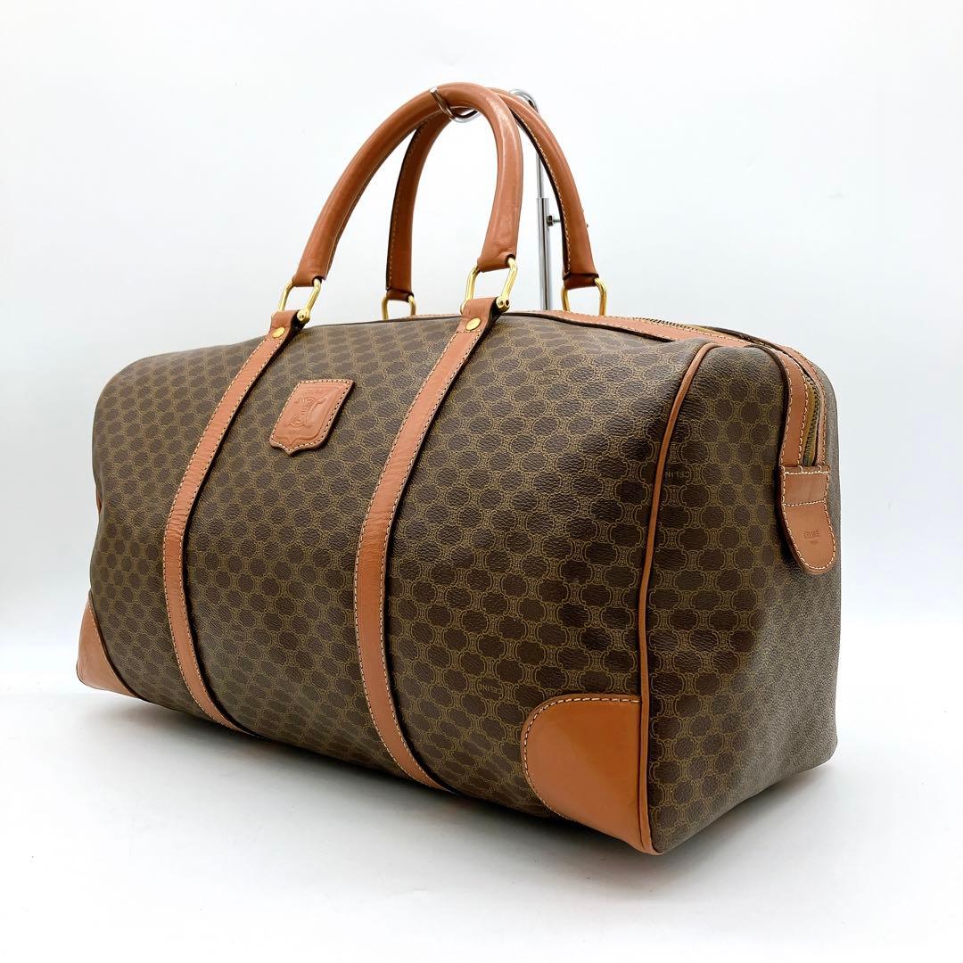 【CELINE】ボストンバッグ　マカダム柄　PVC ダークブラウン.