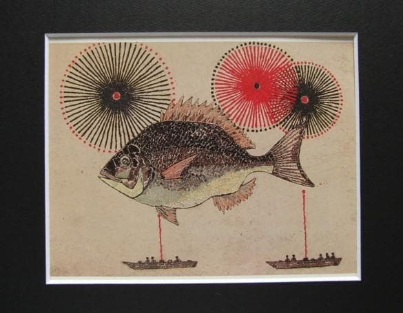 山下清、【タイと花火】、希少な額装用画集より、美品、日本人画家