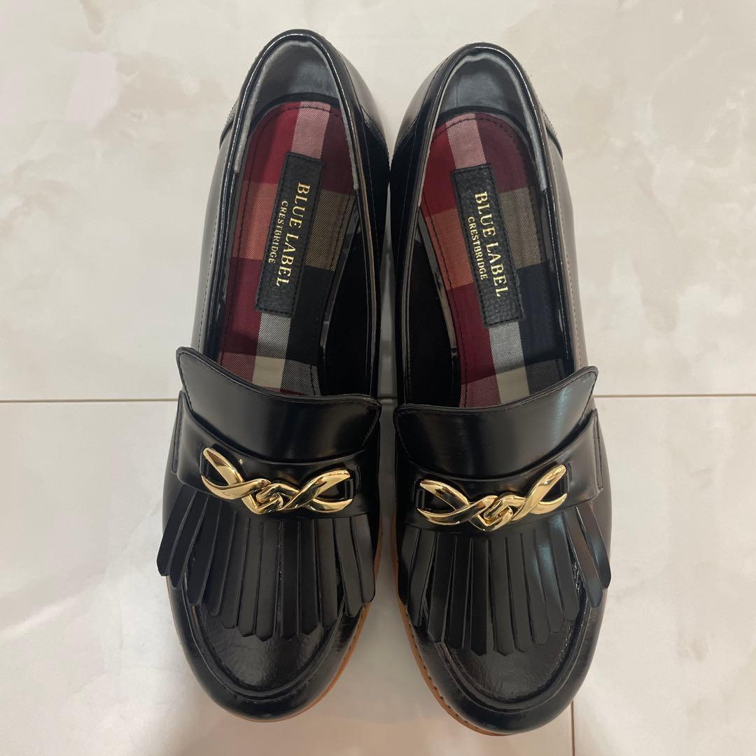 ブルーレーベル 黒 フリンジローファー 厚底