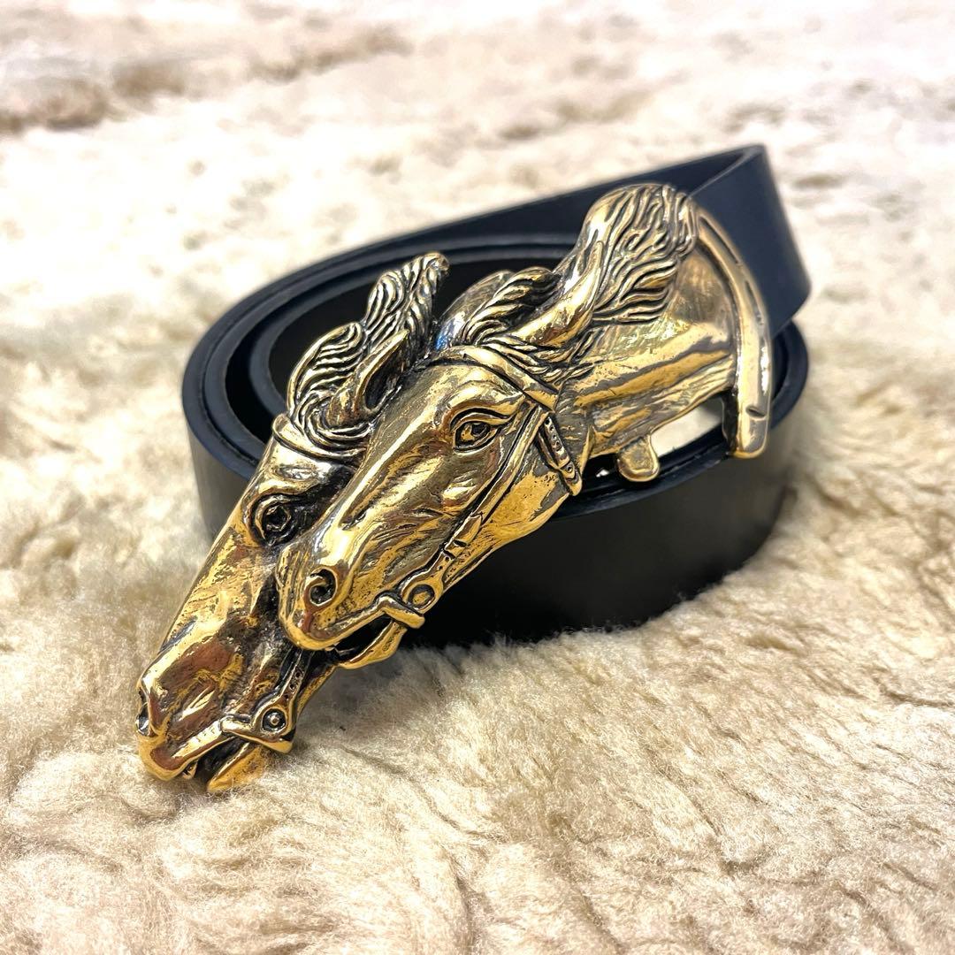 GUCCI ダブルホース レザー ベルト メンズ W33-W36インチ ダブルG リバーシブル レザー ベルト ・ブラック/ブラウン レザー