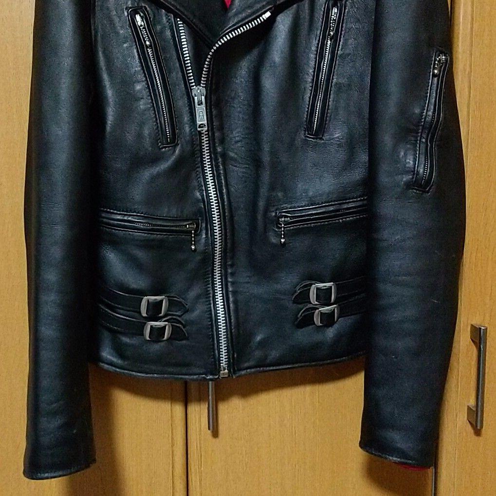 666 トリプルシックス ダブルライダースジャケット 34 初期タグ 黒