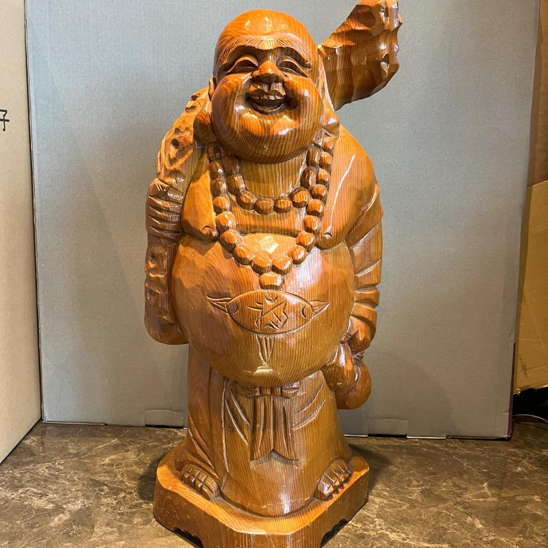 布袋尊 布袋様 七福神 木彫り 木製 高さ約59㎝ - メルカリ