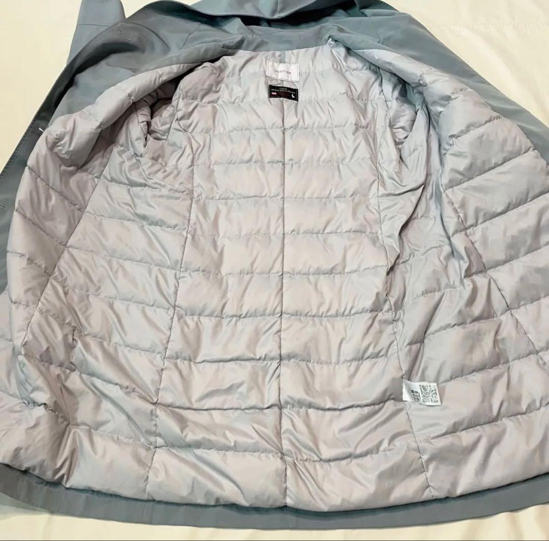 極美品UNTITLED水色フード付きホワイトダックダウンロングコートXL ~3L