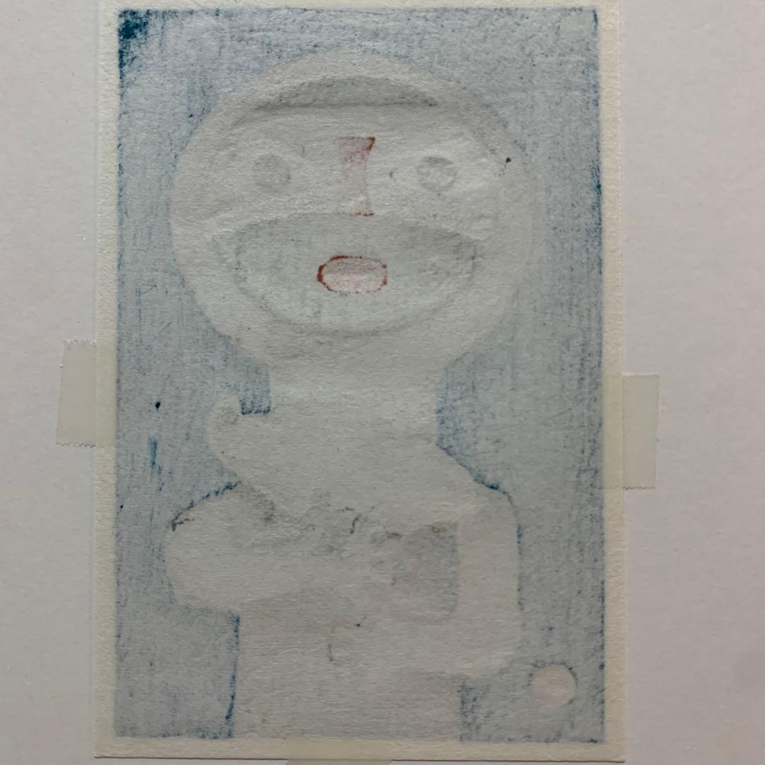 畦地梅太郎 木版画「鳥をだく」オリジナルプレート 綺麗な原色 竹芳洞