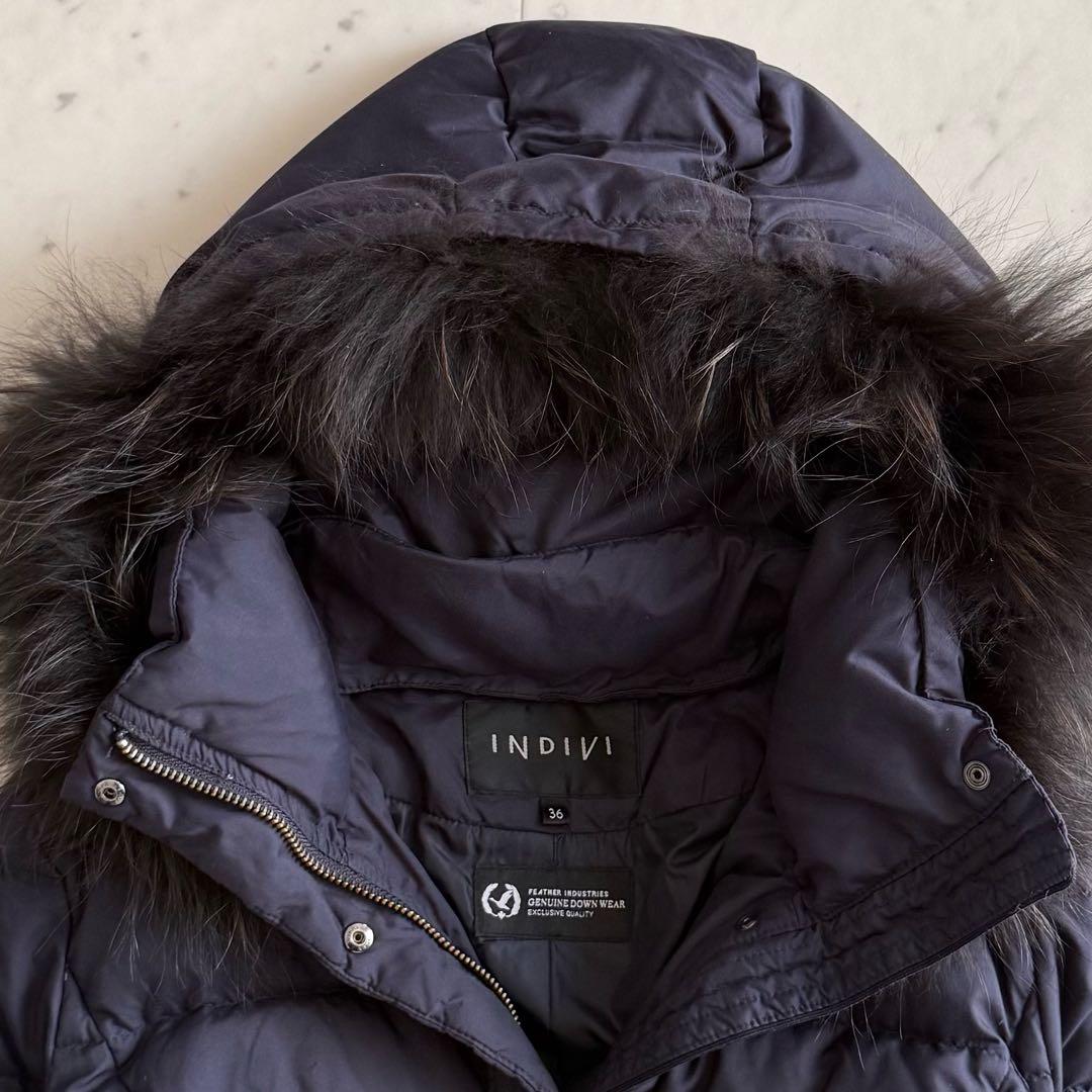 美品 インディヴィ フォックスファーファー フードダウンコート
