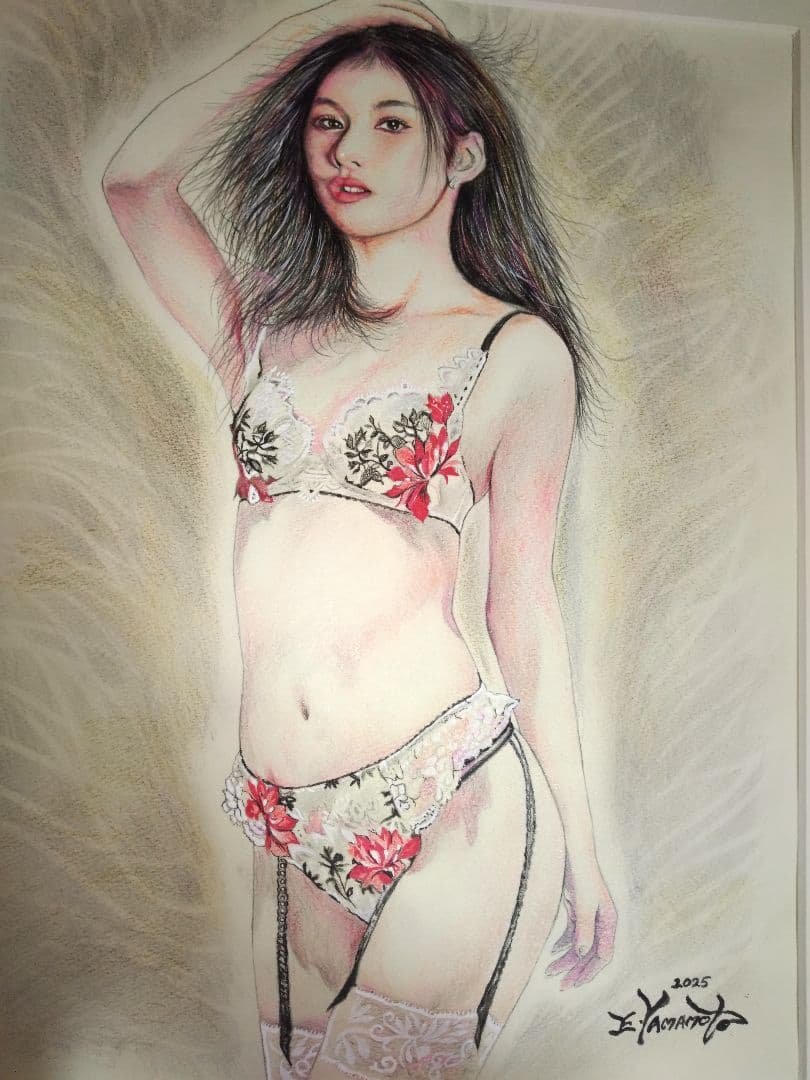 裸婦、美人画、絵画6号、しなりS山本英二、真作、肉筆、高塚省吾