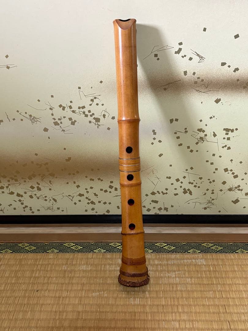 都山流尺八　玉井竹仙銘　銀三線継　長さー約42.5㎝　重さー約300g 古い尺八