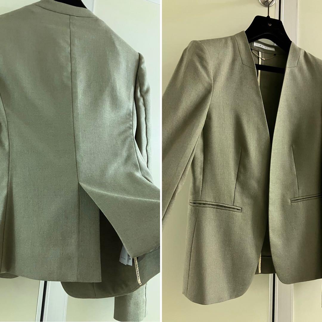 〓BEIGE,〓 khaki ノーカラー ボタンレス セットアップ スーツ