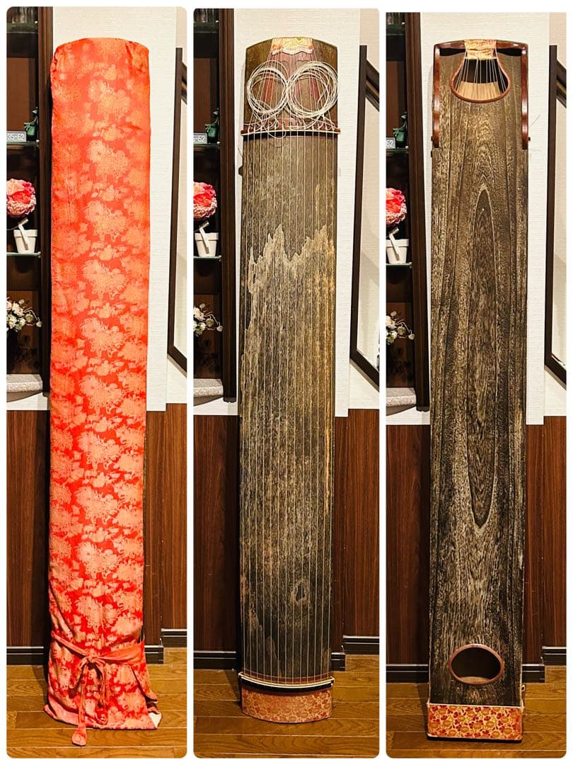 【良品】琴　和楽器　弦楽器 13弦 和琴 木製 13弦琴 赤い布付き ③