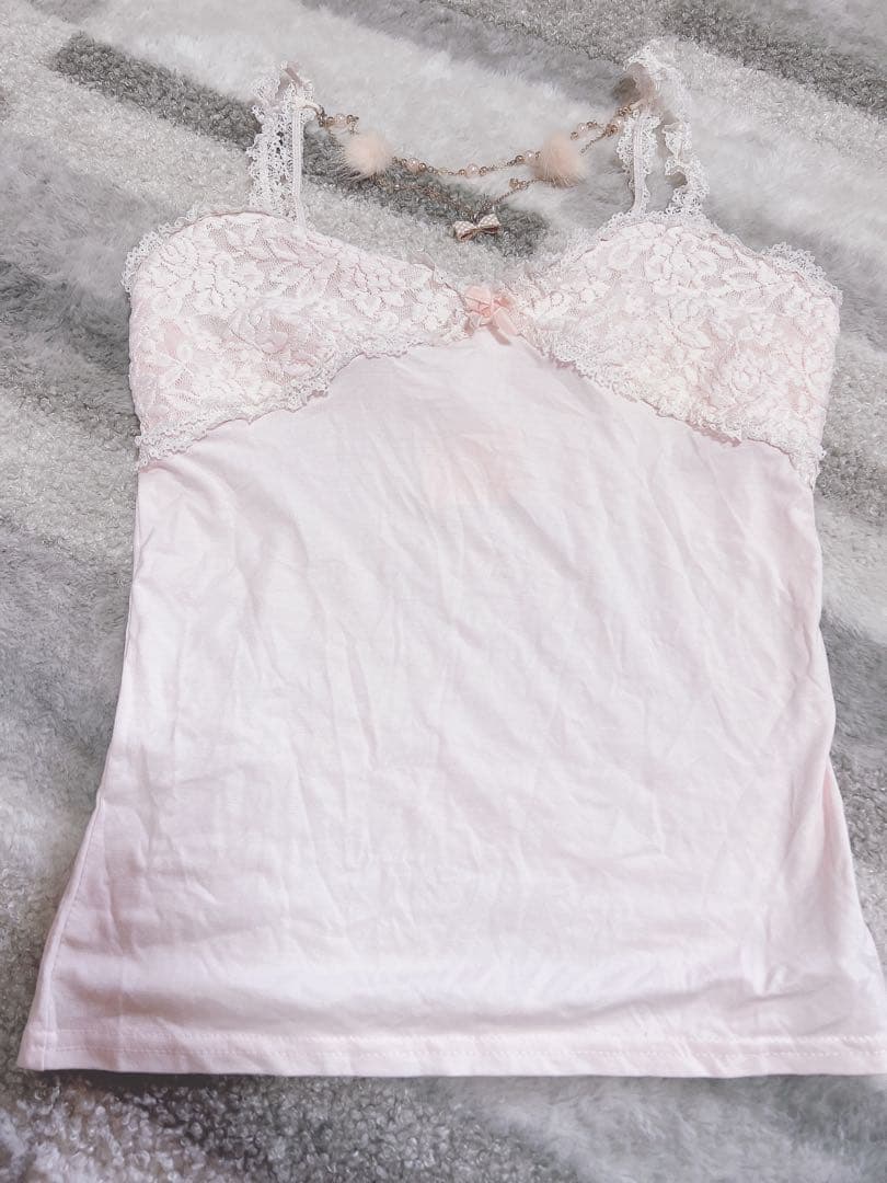 LIZLISA リボンチャーム付き キャミソール 薄ピンク