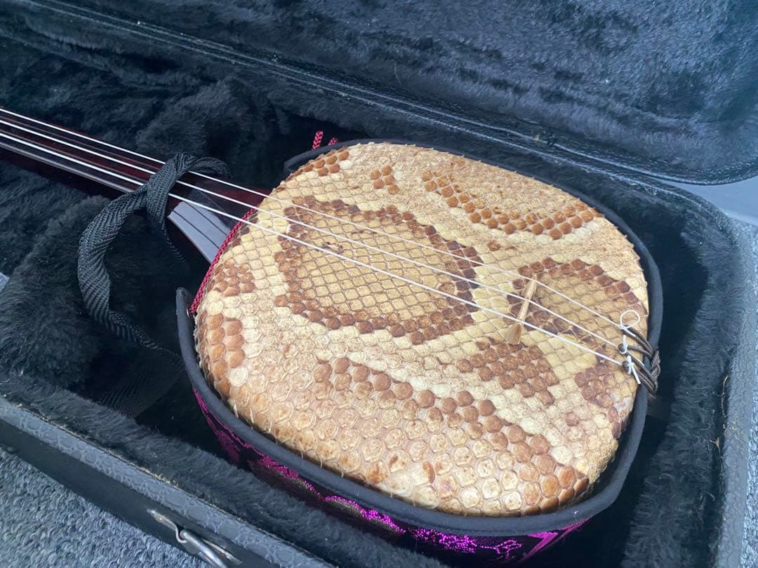 本皮 沖縄 三線 真壁型 ハードケース付き