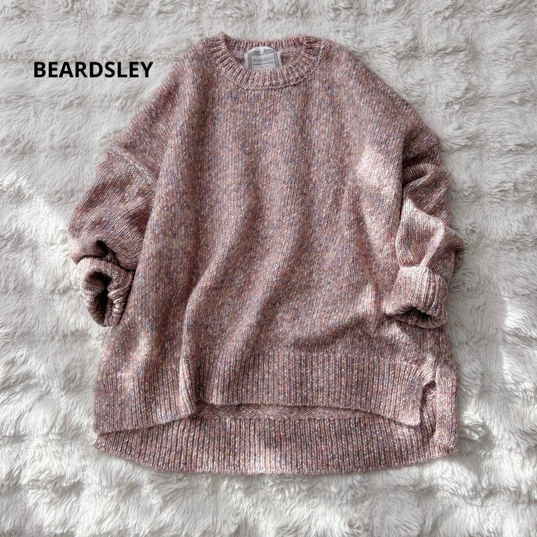 ビアズリー★ミックスニット　ウール　クルーネック　長袖　ピンク　MIX