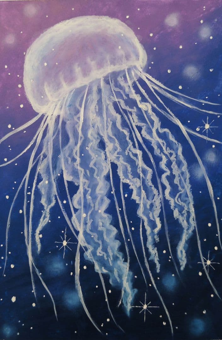 原画：B6サイズ】 クラゲ 02 オイルパステル画 - メルカリ