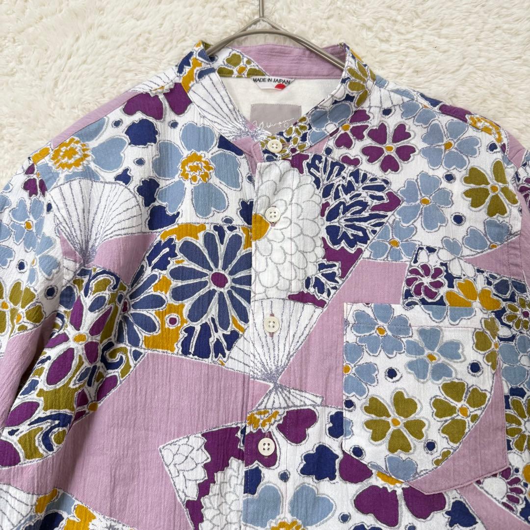 ソウソウ 高島縮 扇 スタンドカラー シャツ SOU.SOU S パープル 美品