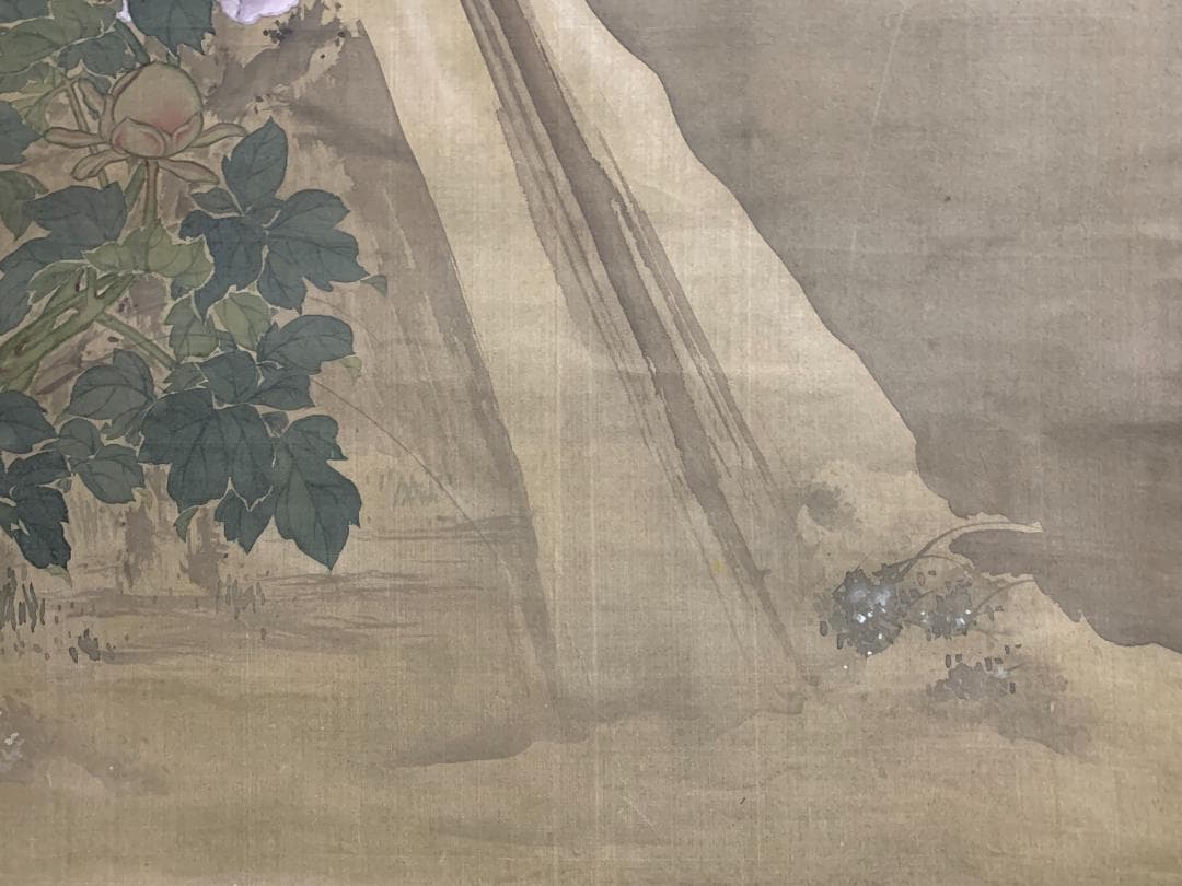 宋紫石 寒牡丹図 絹本 肉筆 掛軸 北洲極箱 長崎派 中国画 江戸中期