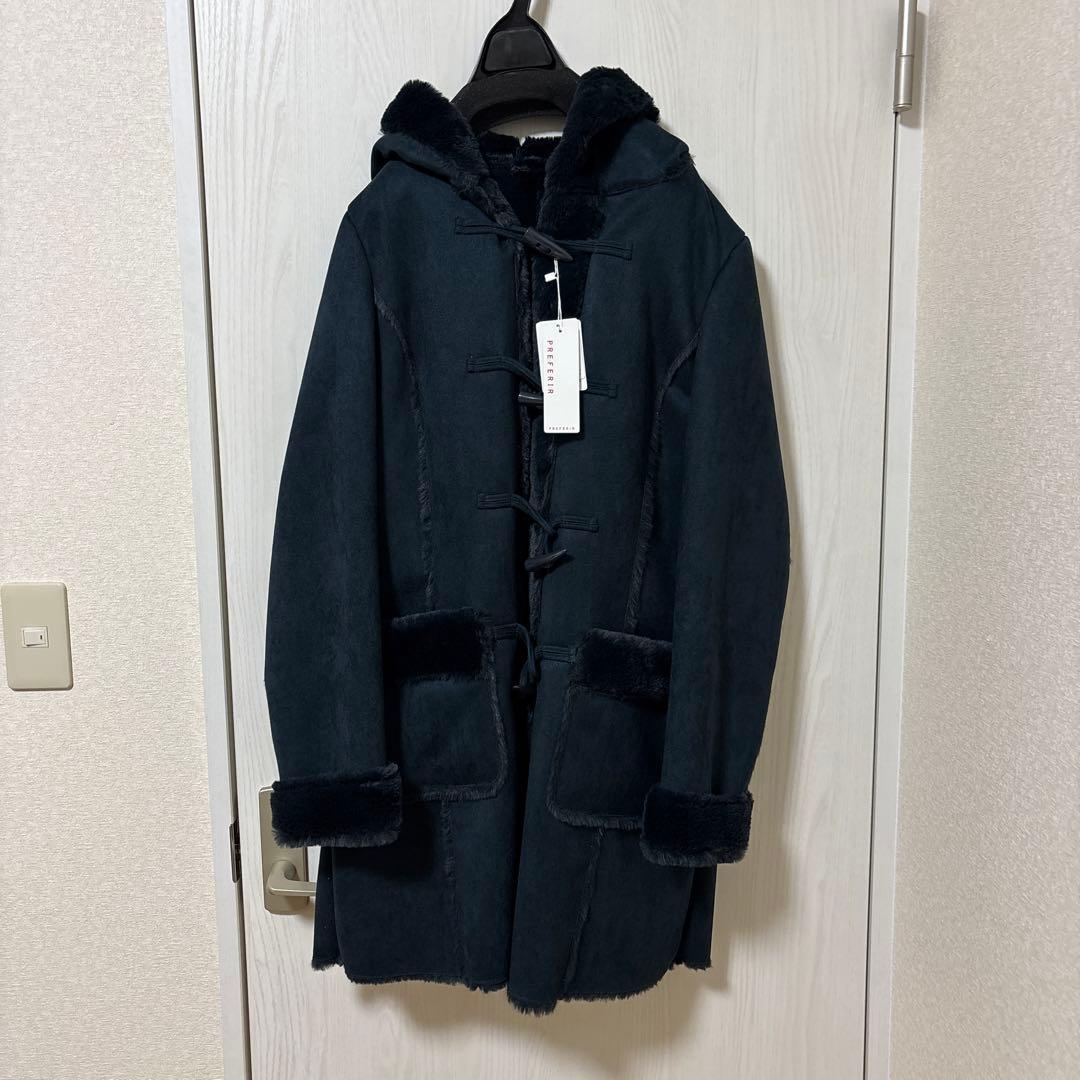 新品　　ネイビー フェイクムートン　ダッフルコート 40(L)