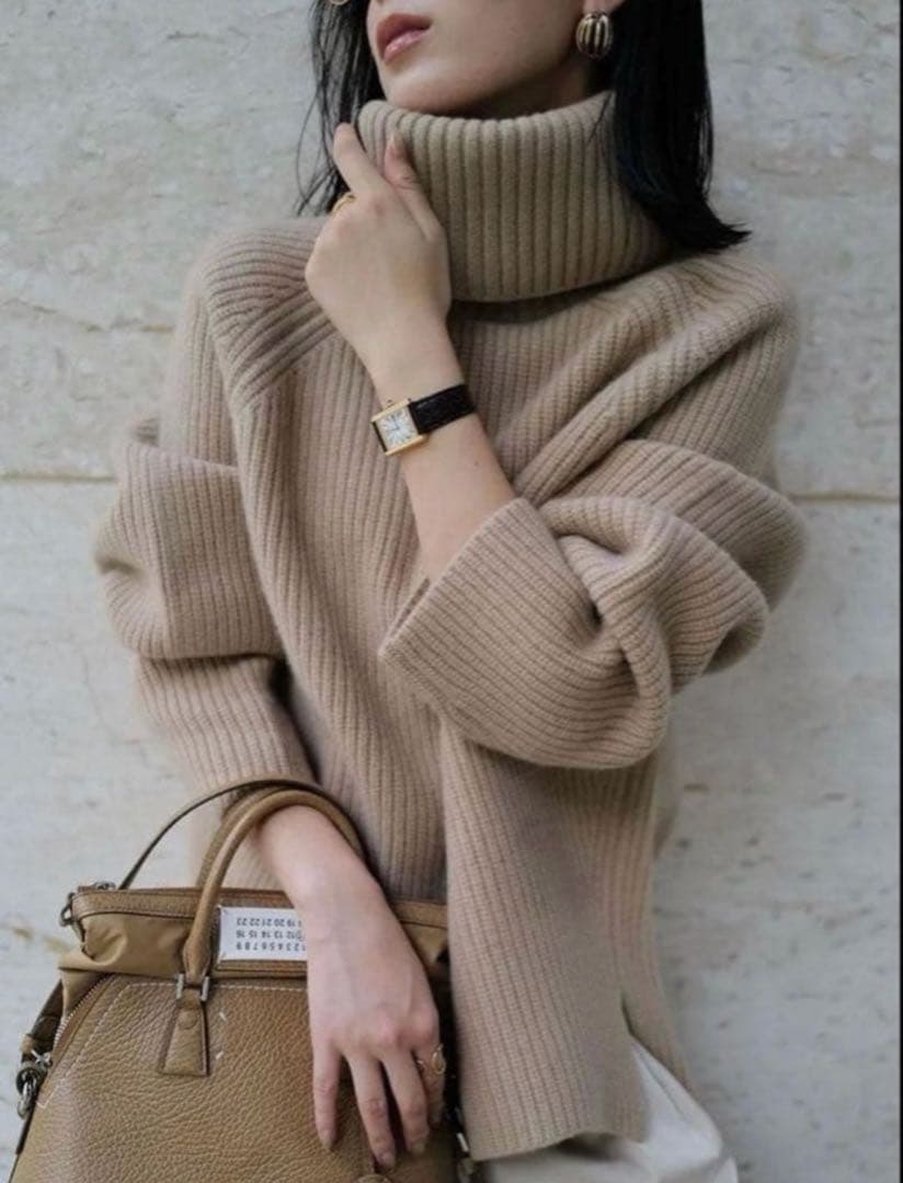 anuans ウールカシミヤラグランタートルニットプルオーバー