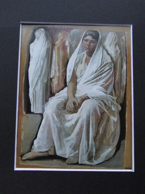 小磯良平、【婦人像】、希少な大判額装用画集より、美品、新品額装付