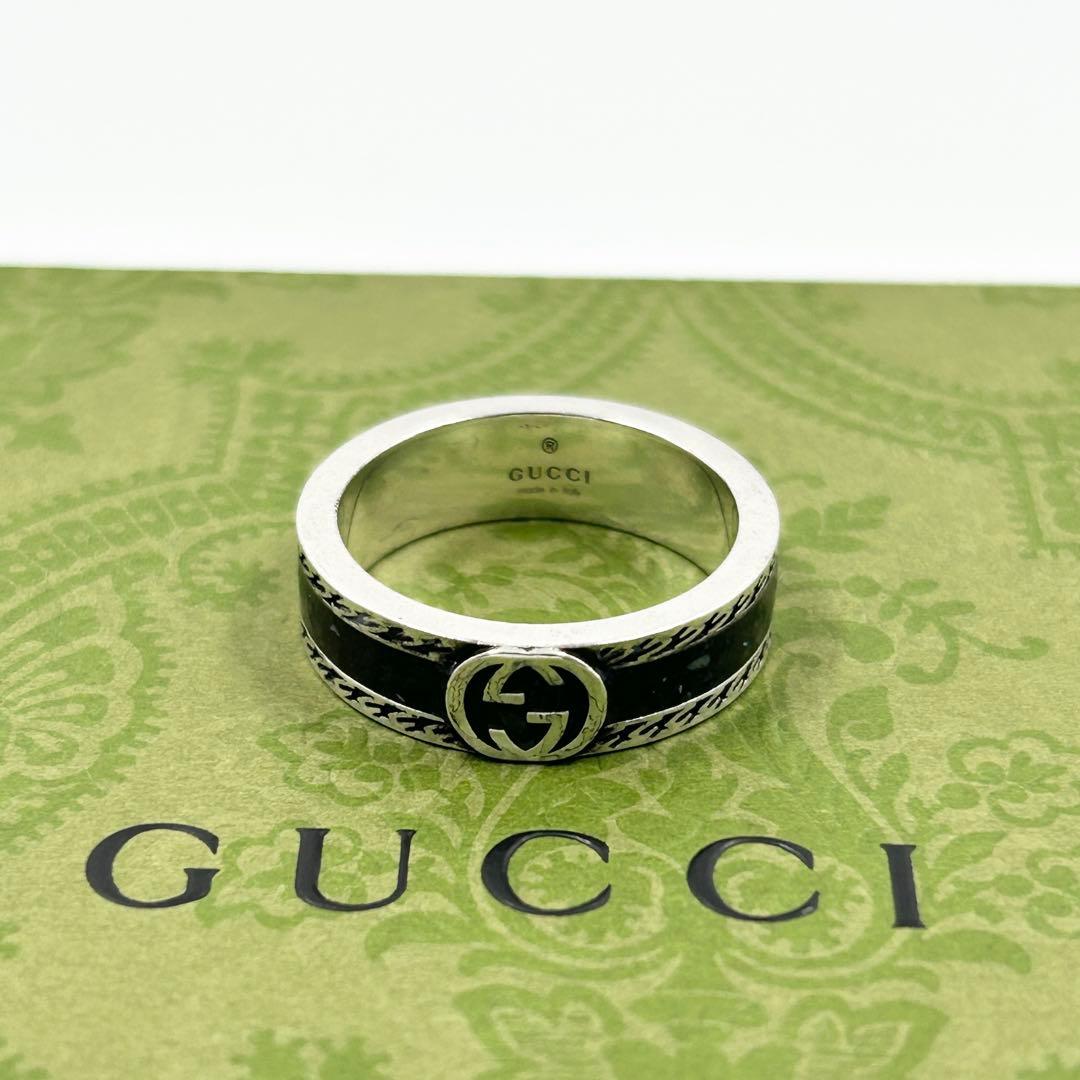 美品✨　グッチ　GUCCI リング　アラベスク　インターロッキング　エナメル　燻