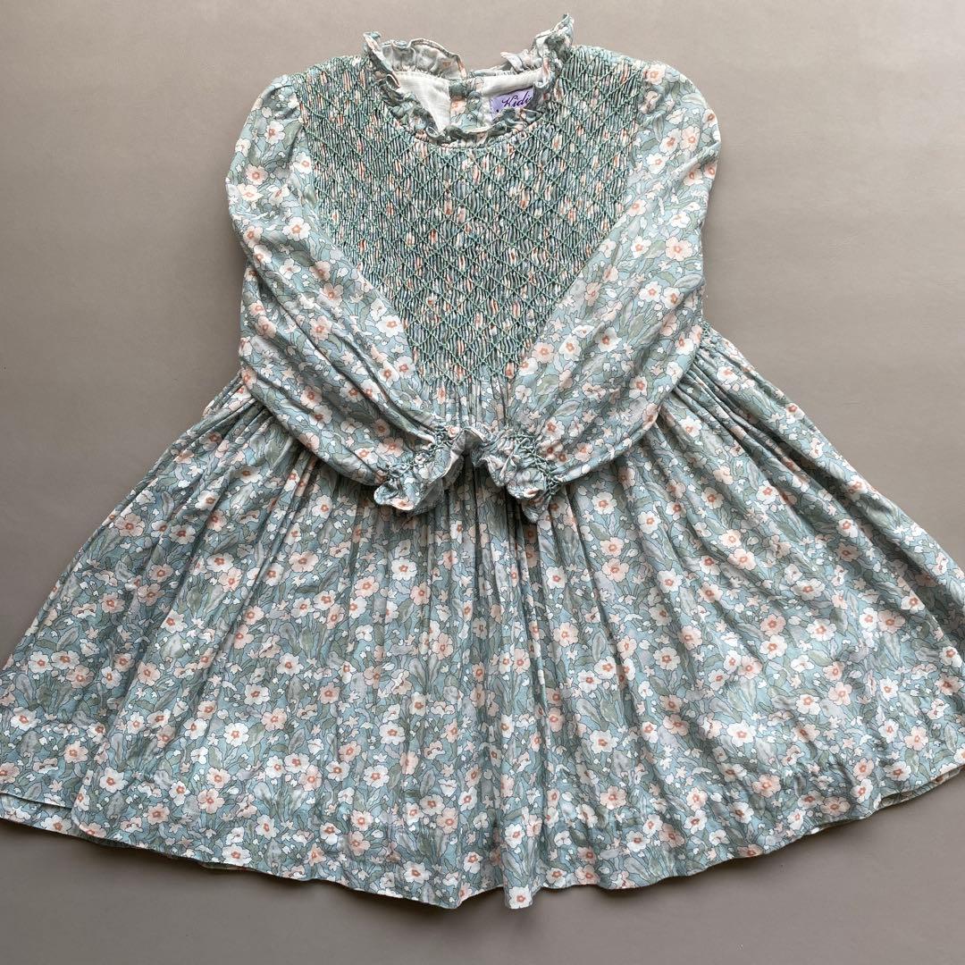 Kidiwi 花柄　スモッキング　ワンピース　3a 花柄スモッキングワンピース(95~150cm)(95cm ブルー系): ワンピース