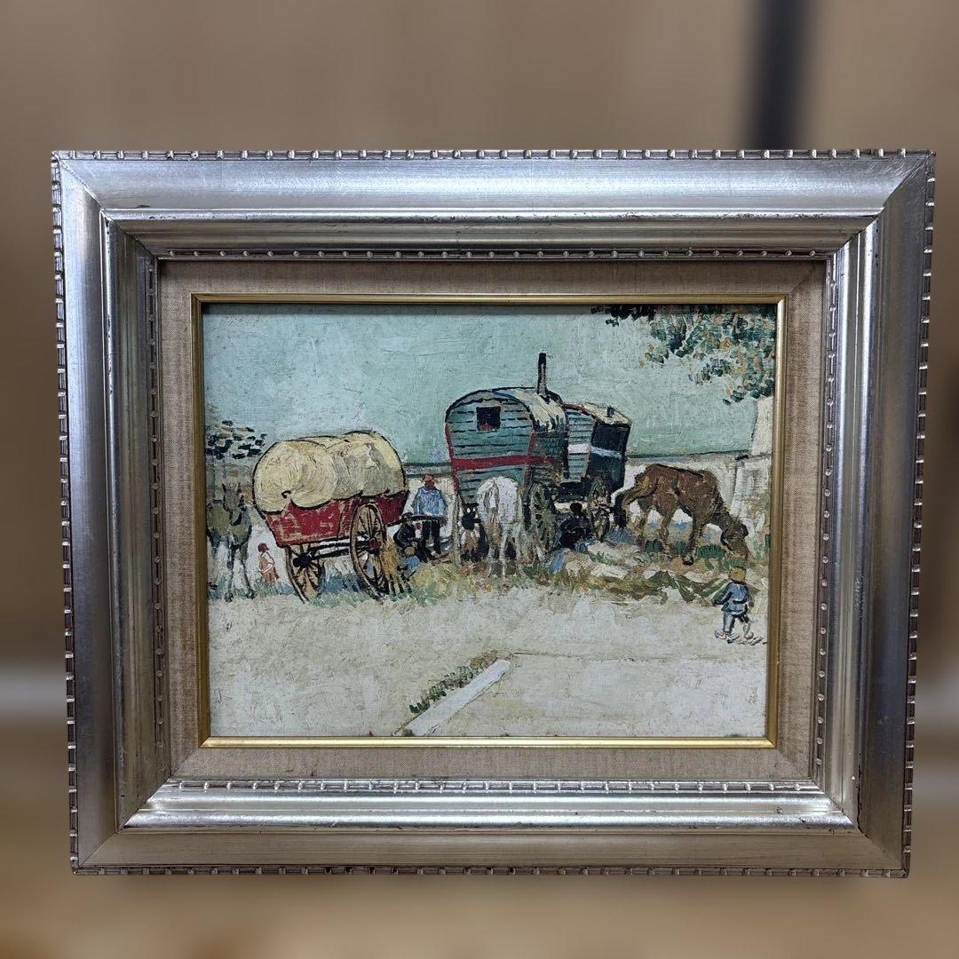 家馬車・ジプシーの野営　フィンセント・ファン・ゴッホ　額縁あり　複製画