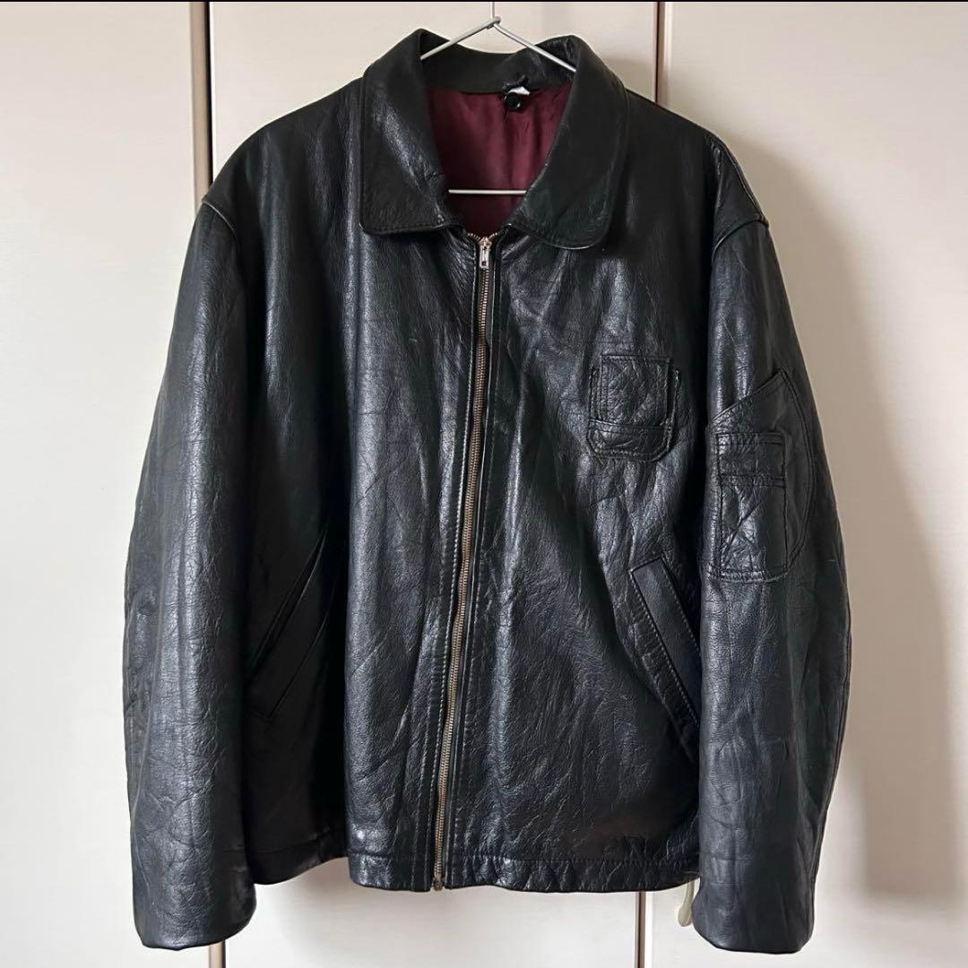 フランス軍 民間 パイロットジャケット レザー 黒 美品