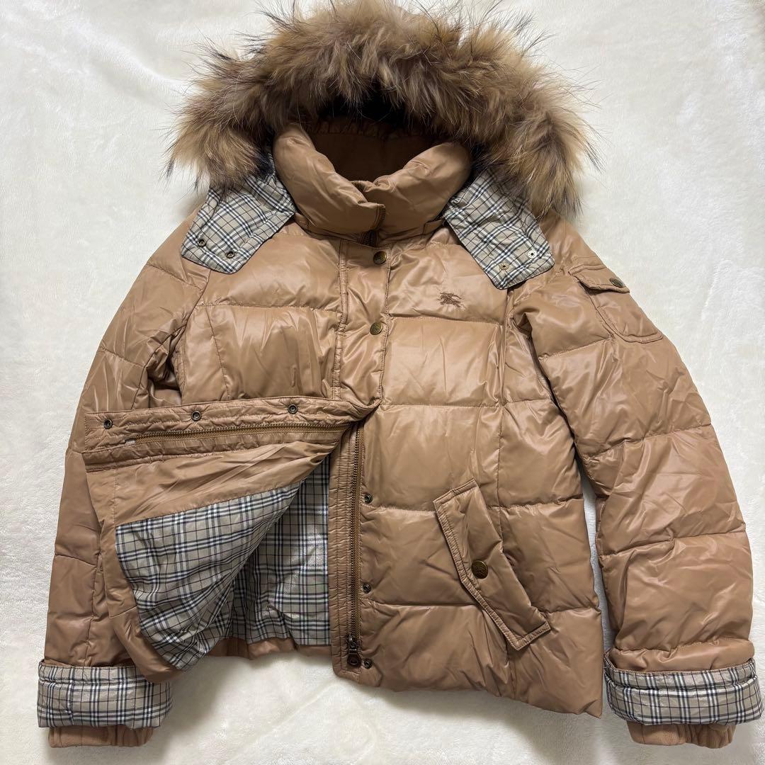 BURBERRYBLUELABEL ファーダウンコート チェック38 BURBERRY BLUE LABEL（バーバリーブルーレーベル） 美品△BURBERRY