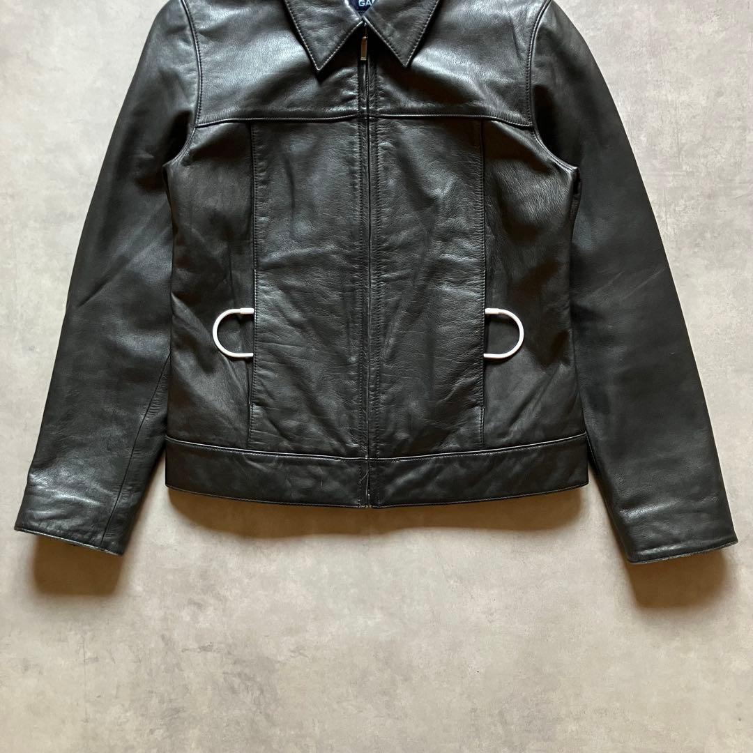 00s y2k old gap zip black leather jacket - メルカリ