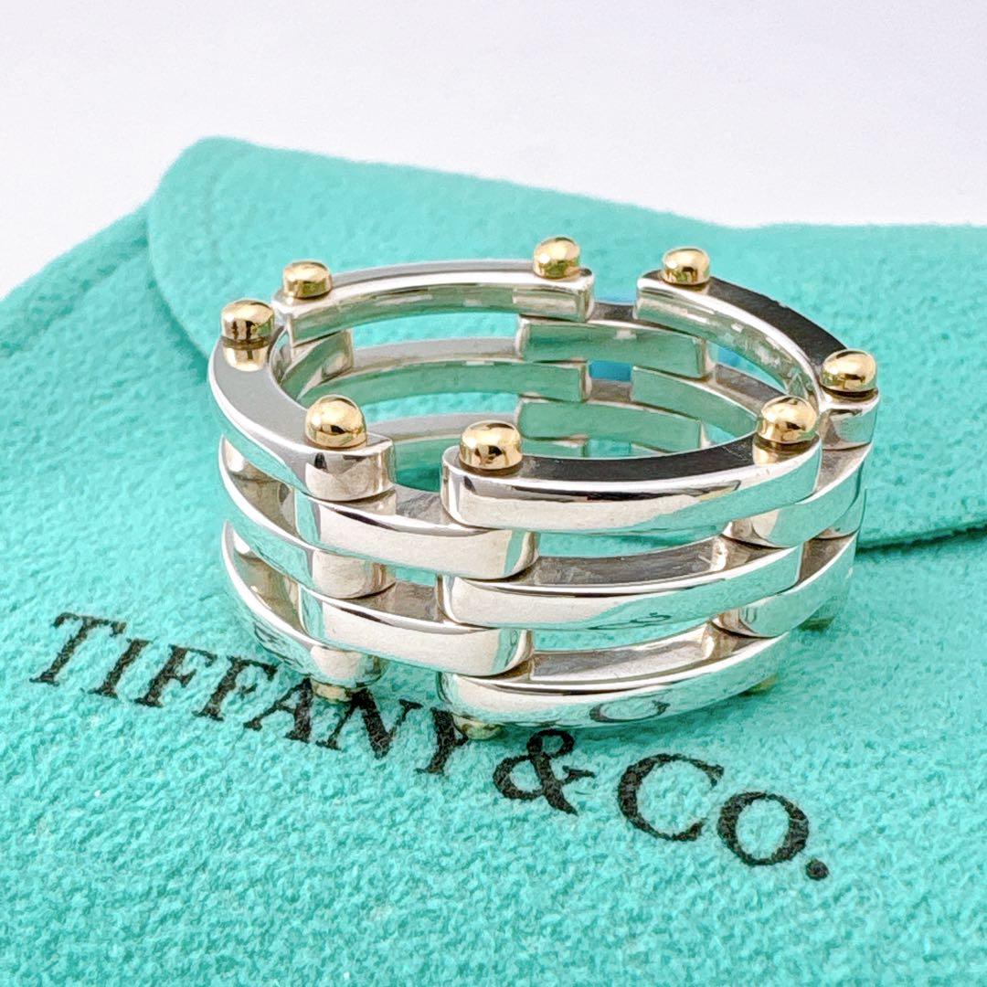 極美品 ティファニー ゲート コンビ 18.5号 リング シルバー k18