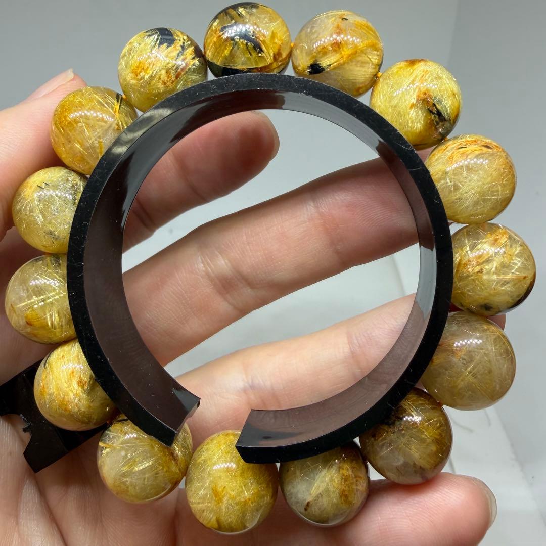 □119 大玉 ブレスレット 太陽放射 ゴールドタイチン ルチルクォーツ□