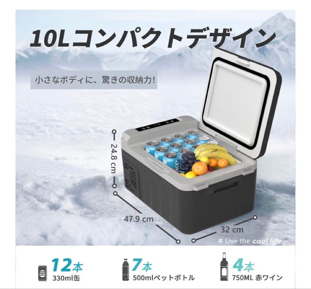 車載冷蔵庫 10L ポータブル冷蔵庫 -20℃～20℃急速冷凍 3WAY電源対応