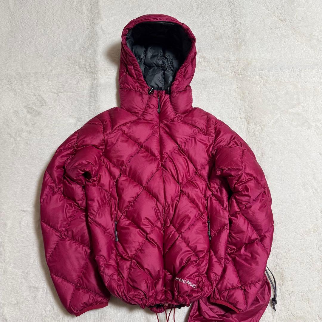 極美品モンベル800FP ライトアルパインダウンパーカS赤ドローコード