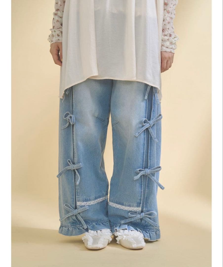 (新品)merry jenny バレルレッグリボンデニムパンツ バレルレッグリボンデニムパンツ[品番：MKSW0067860]｜merry jenny