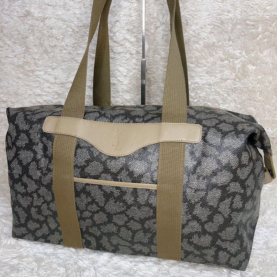 イヴサンローラン ボストンバッグ ジラフ柄 肩掛け 大容量 PVC 旅行バッグ