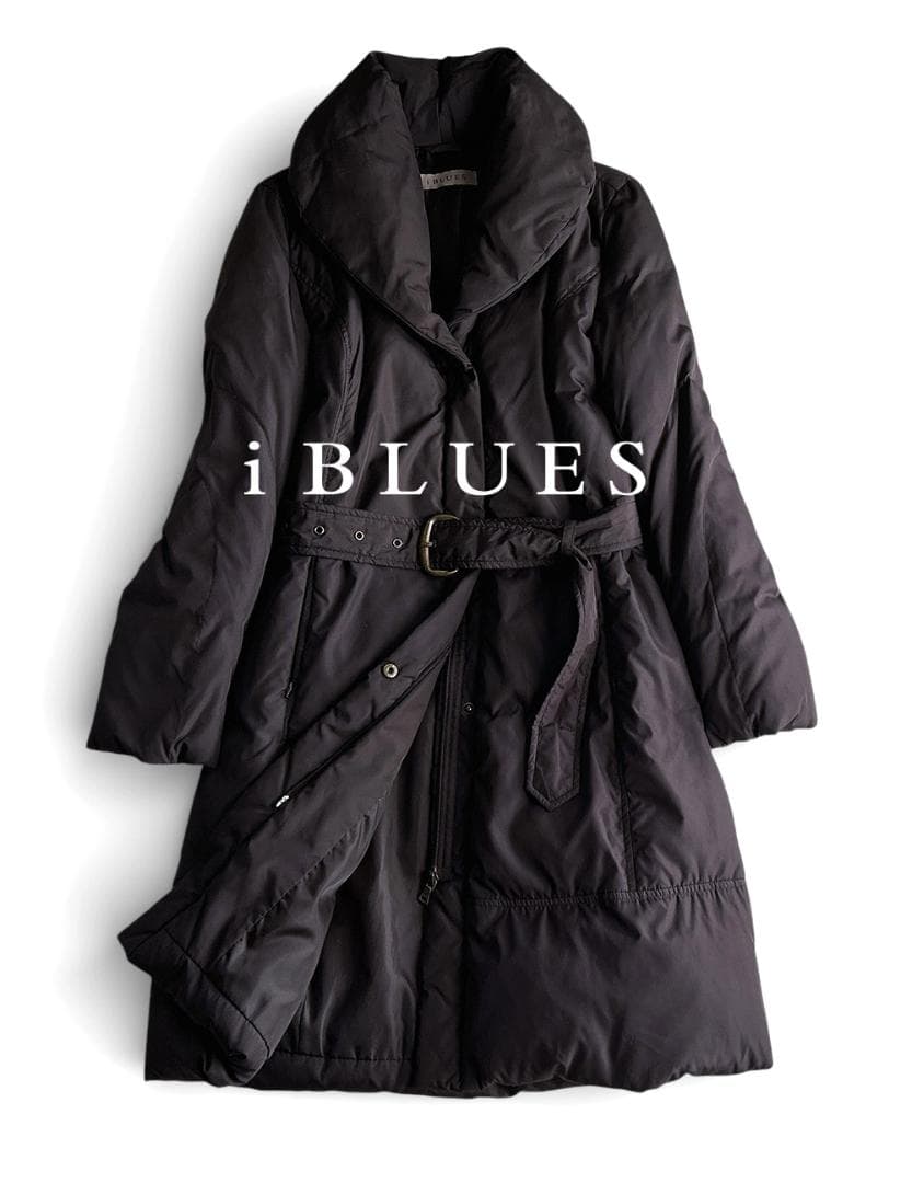 美品 マックスマーラiBLUES ショールカラー ベルト付 ロングダウンコート MAX MARA キャメル ショールカラー ベルト付き ラップ コート (Max