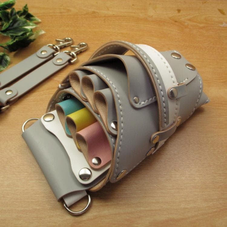 ライトグレー＆カラフル 6丁差し 本革シザーケース SCA-100/CHB