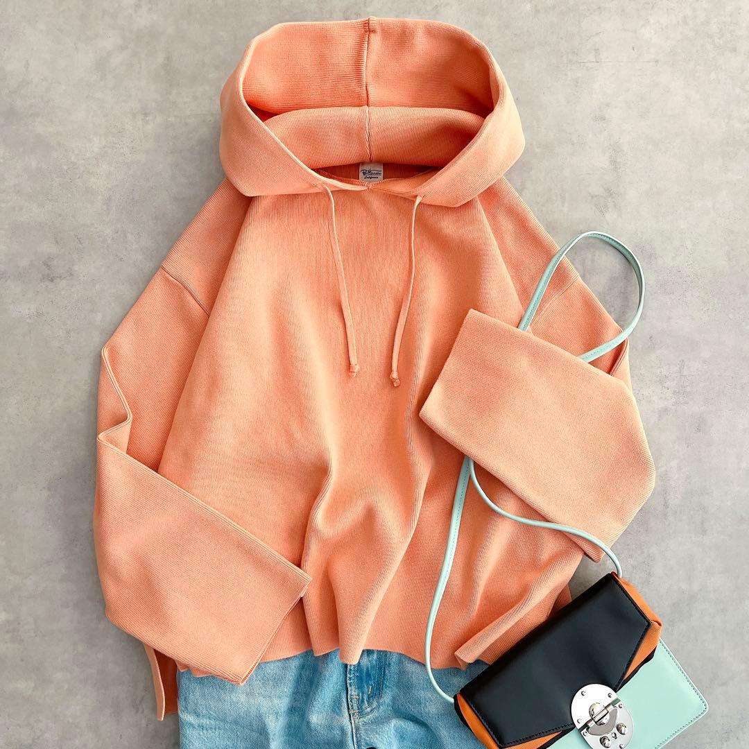 美品 ロンハーマン 春ニット パーカー フーディ フード オレンジ ピンク S