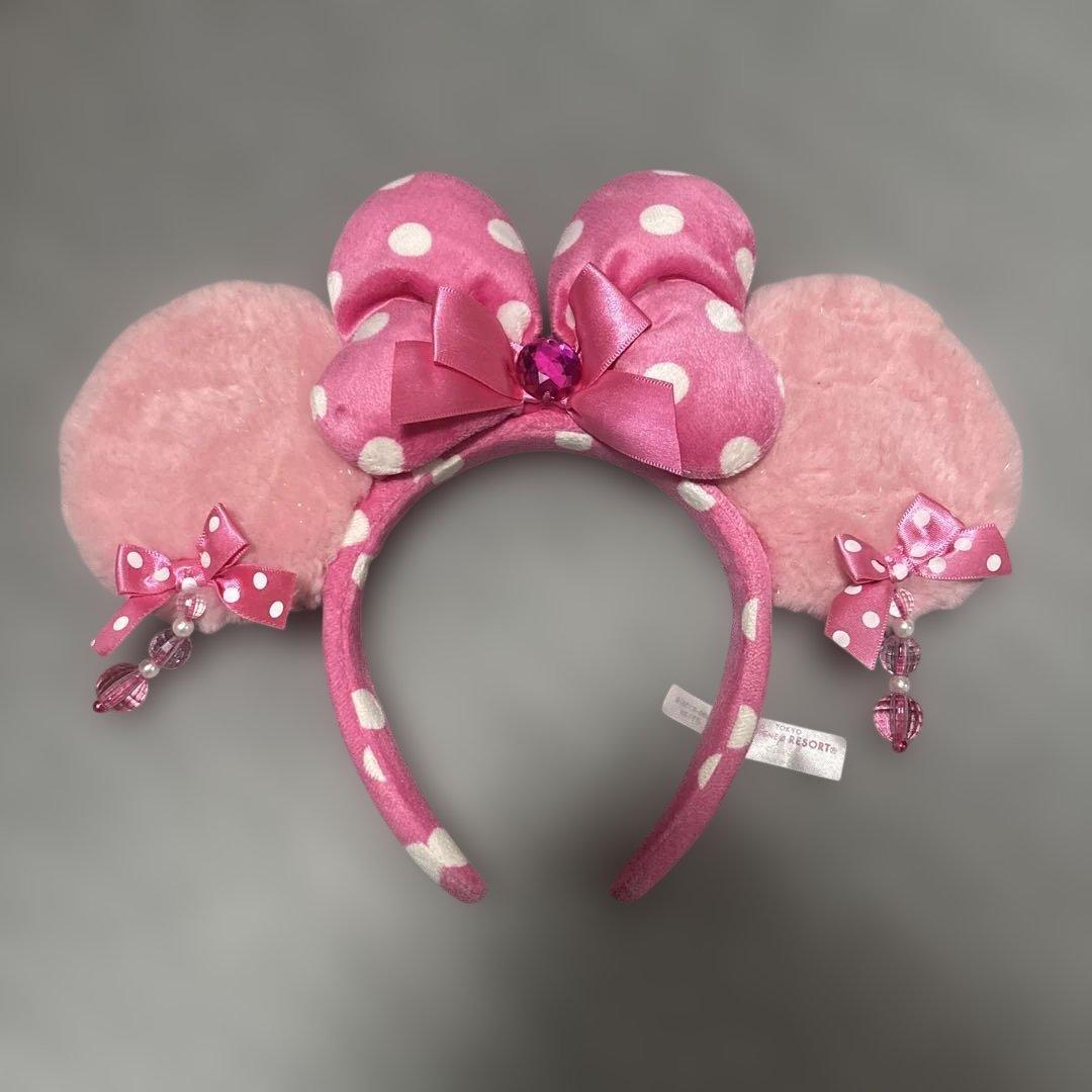 ミニーイヤリングカチューシャ ピンク ディズニ 水玉リボン - メルカリ