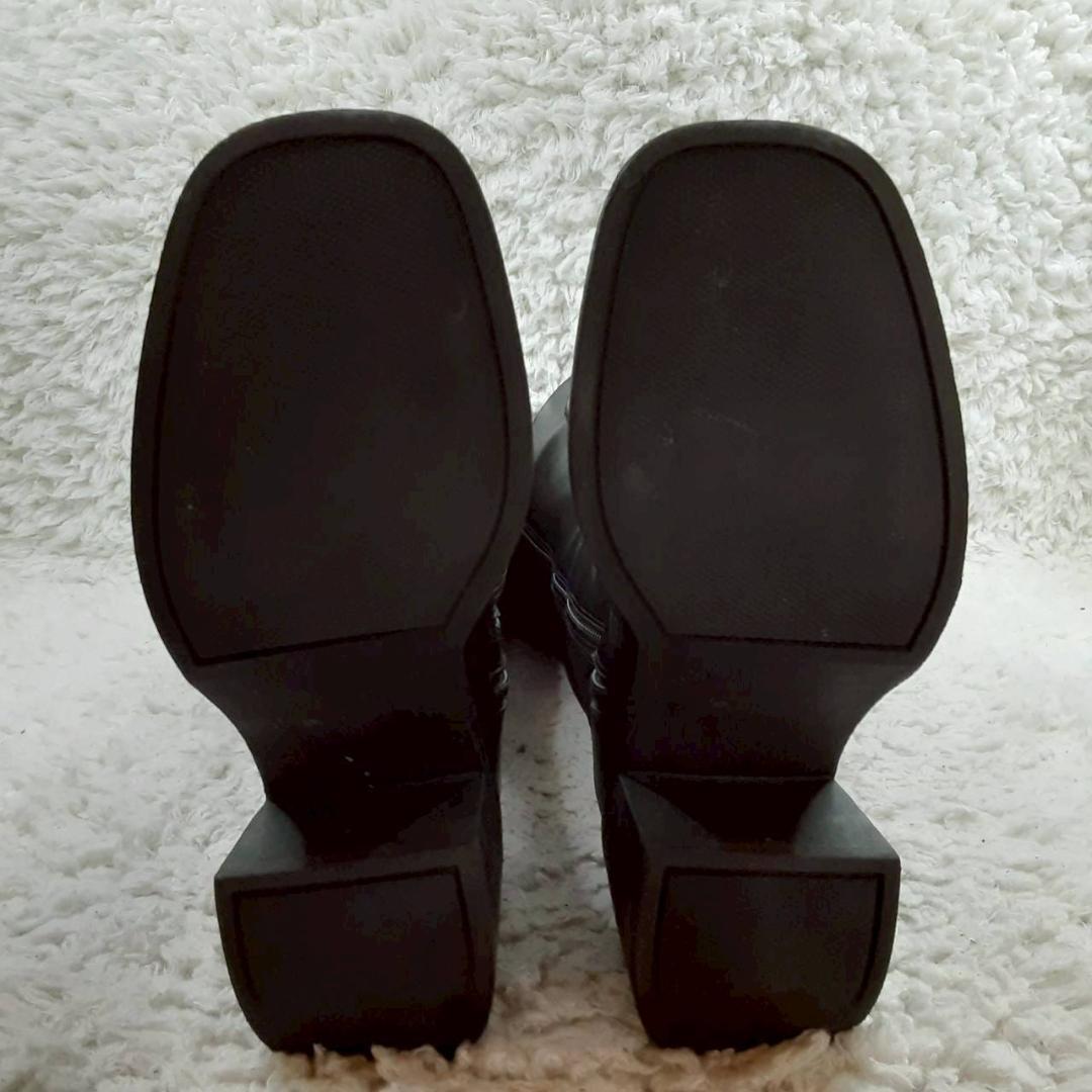美品 25㎝◎ハーリップトゥ ロングブーツ 黒 先端エナメル 厚底 こじは