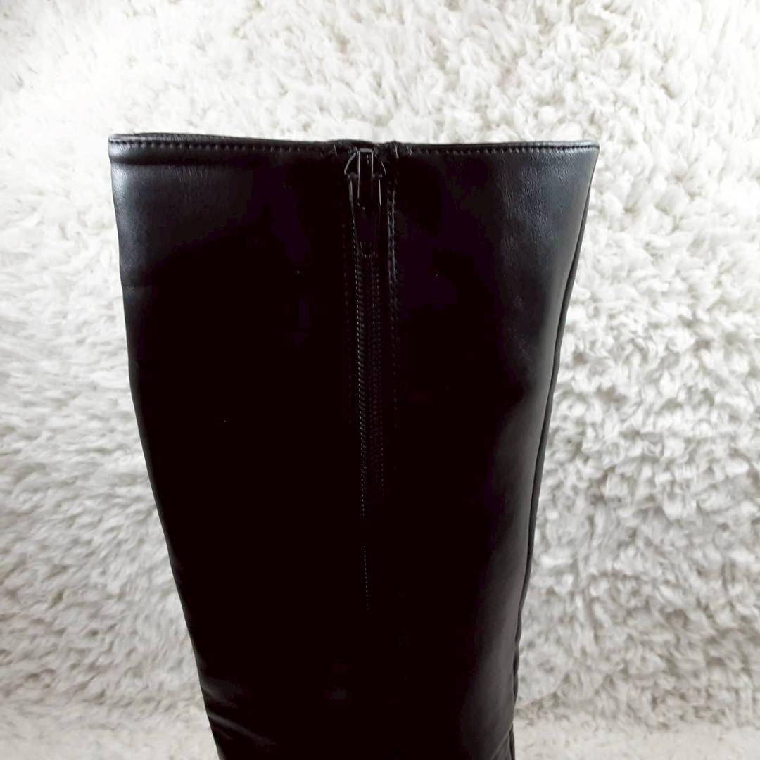 美品 25㎝◎ハーリップトゥ ロングブーツ 黒 先端エナメル 厚底 こじは