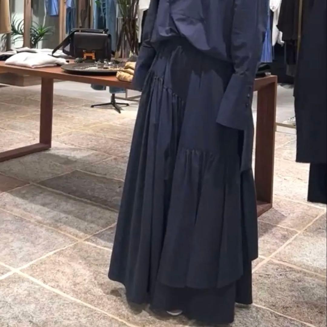 Curensology タイプライターティアードスカートネイビー