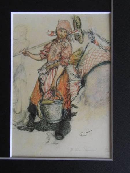 カール・ラーション、箒を持つ少女（《夏の風の吹く戸外で》習作）