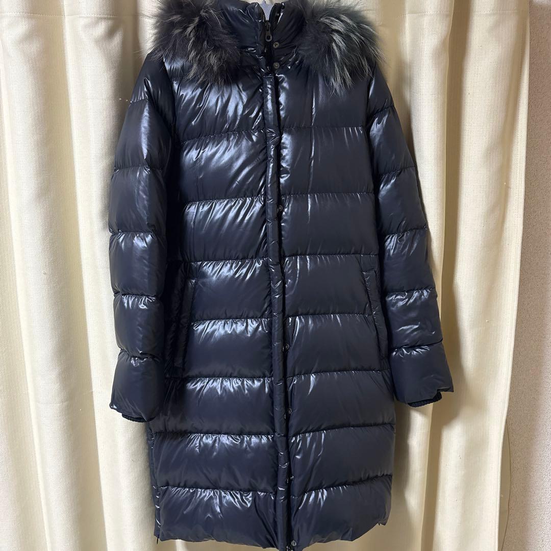 【美品】大きいサイズDUVETICA ファー付きロングダウンジャケット 42 黒