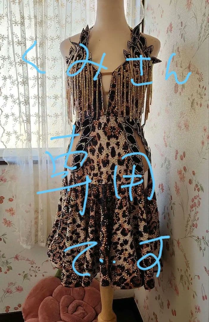 お値下げします！社交ダンス　ラテン　ＬからＬＬヒョウ柄 フレアダンスドレス