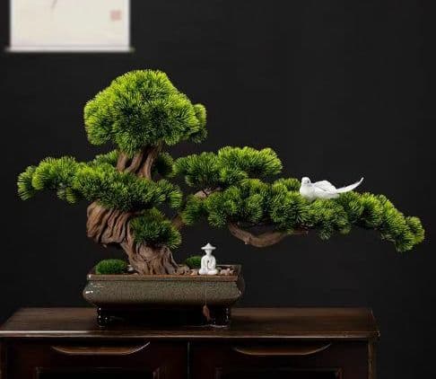 高級模造迎客松盆栽 置物 禅意迎客松盆栽装飾品人工観葉植物 インテリアグリーン インテリアグリーン 高級模造迎客松盆栽 置物 禅意迎客松盆栽装飾品