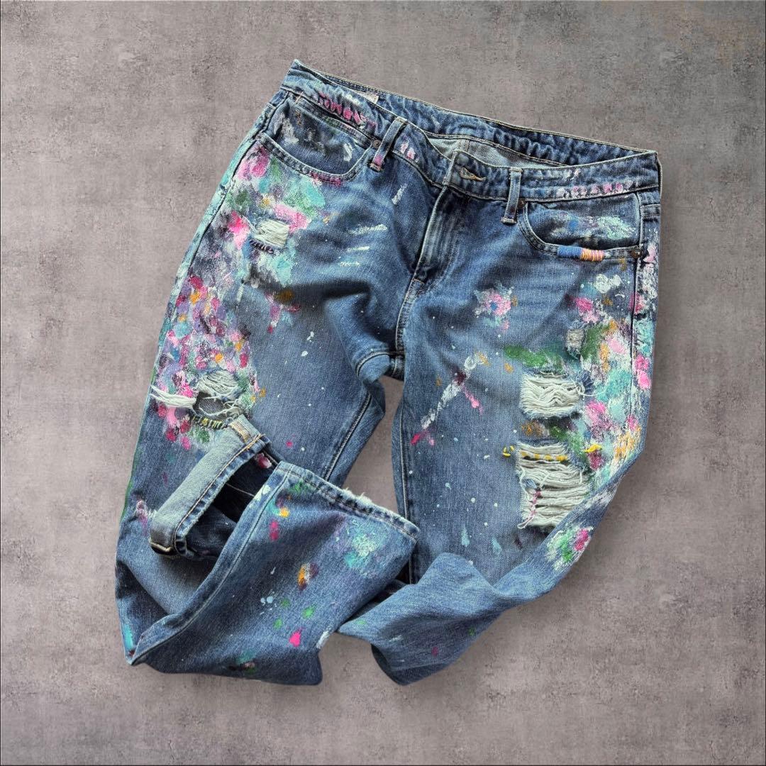 希少Polo RALPH LAUREN グランジペイント デニムパンツ W28