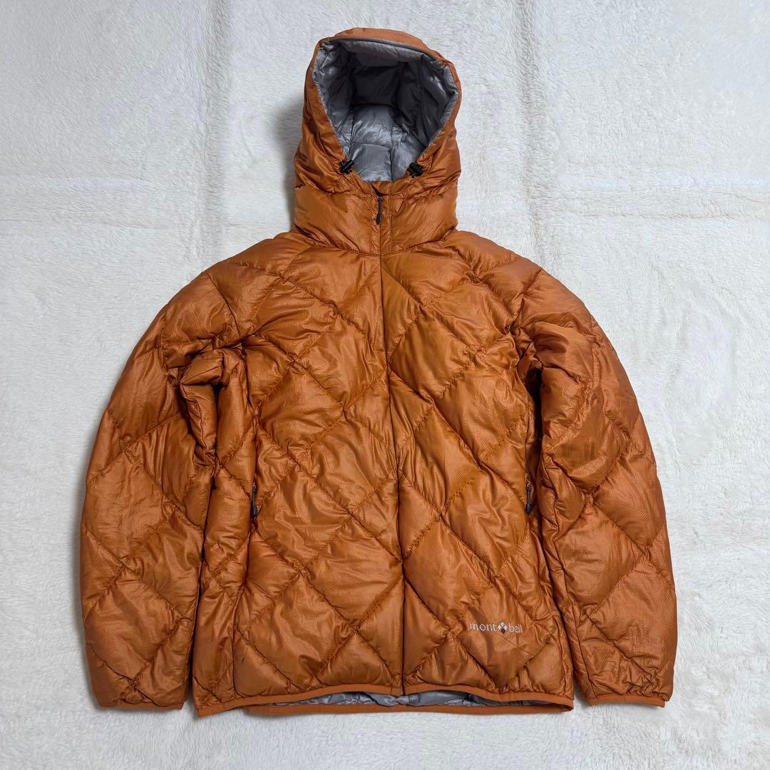 美品モンベル800FPライトアルパインダウンパーカM橙ダイヤキルティング