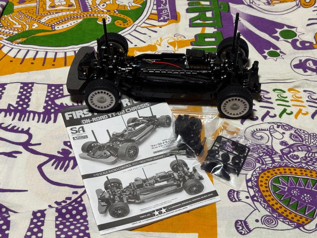 タミヤTT-02組立済シャーシ ハイポジション仕様スポーツチューンモーター他付！