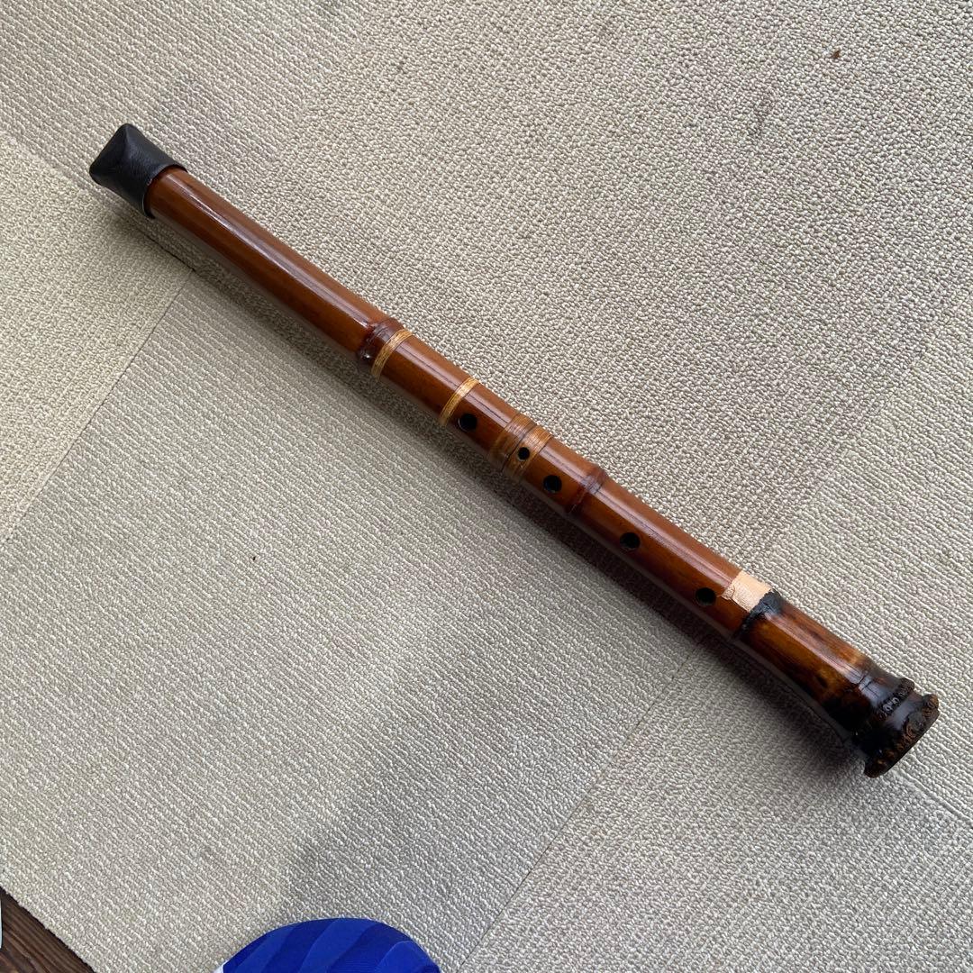 178 尺八　一尺九寸管　唄口金　央山銘ニ印